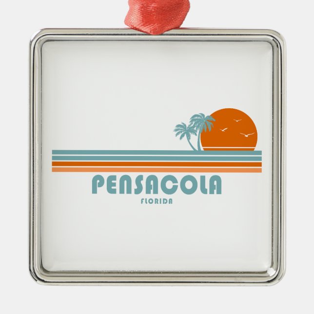 Pensacola Florida Sun Palm Trees Ornament Aus Metall (Vorne)
