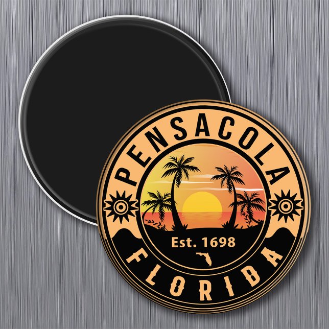Pensacola Florida tropisches Retro Sunset Souvenir Magnet (Von Creator hochgeladen)