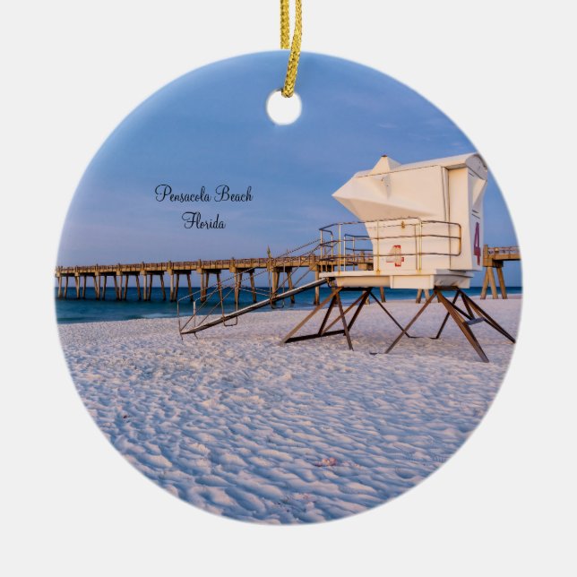Pensacola Morning Rettungsschwimmer und Pier Keramik Ornament (Vorne)