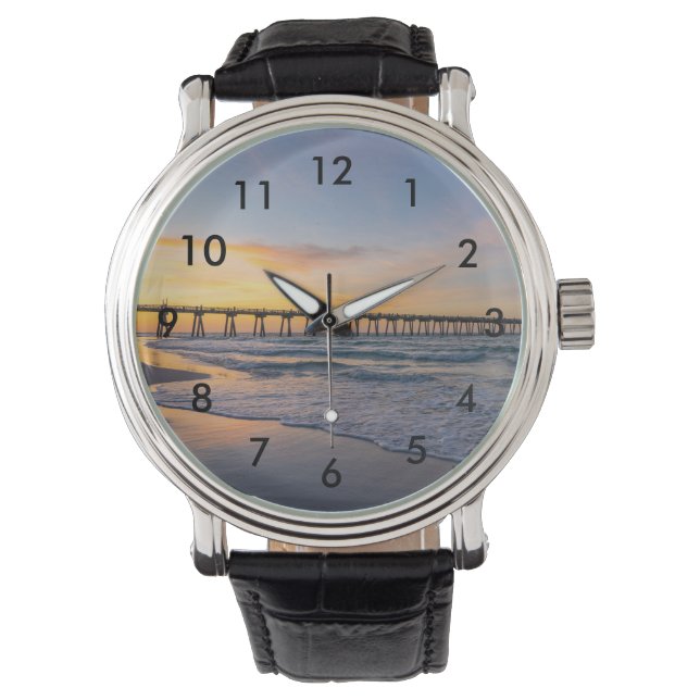 Pensacola Pier Shoreline Sunrise Wrist Watch Armbanduhr (Vorderseite)