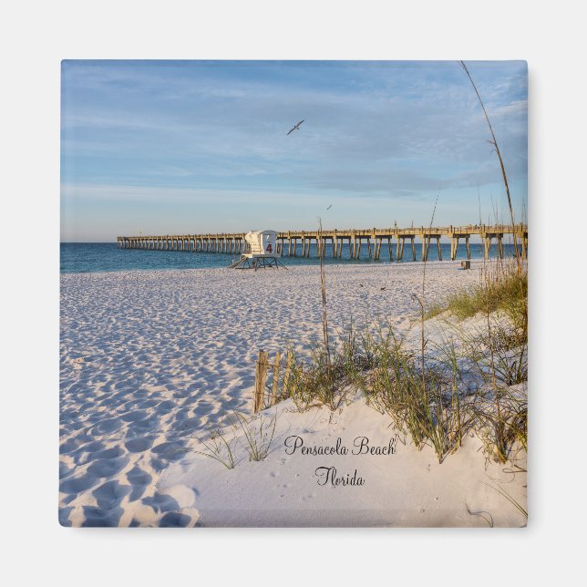 Pensacola Sand Dunes Pier Matin Carré Magnet (Devant)
