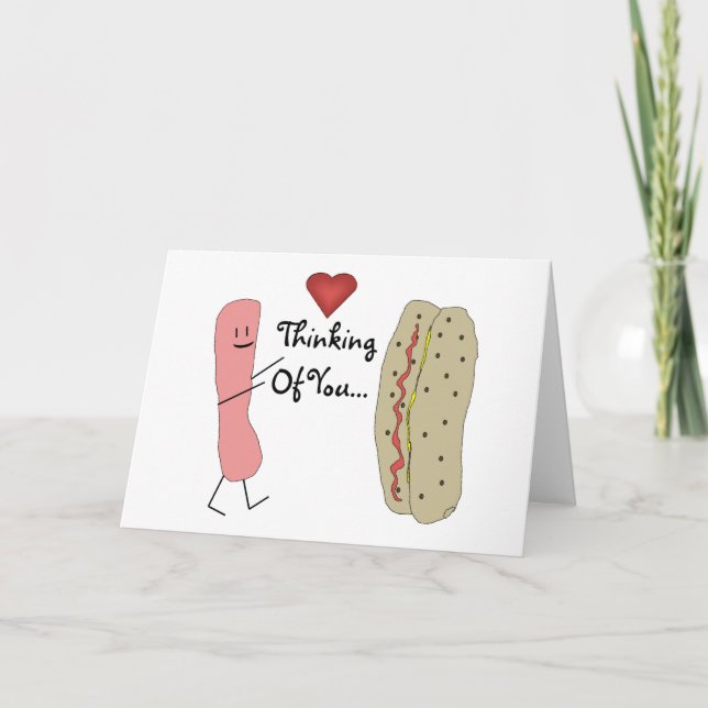 Pensée à vous carte de bande dessinée de hot dog (Devant)