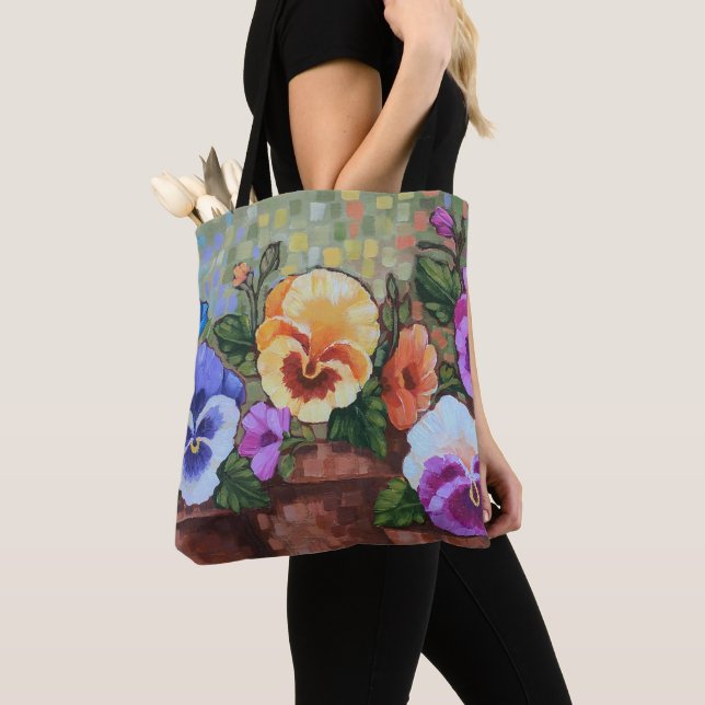 "Pensées colorées" 16" x 16" sac fourre-tout (De près)