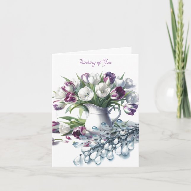 Penser à vous blanc Pitcher de la carte des tulipe (Devant)