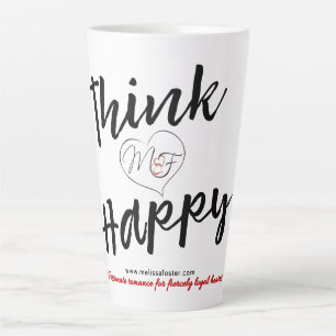 Pensez à un logo heureux, une tasse blanche en lat