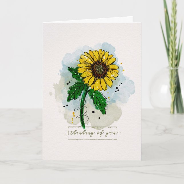 Pensez à votre carte de tournesol aquarelle (Devant)