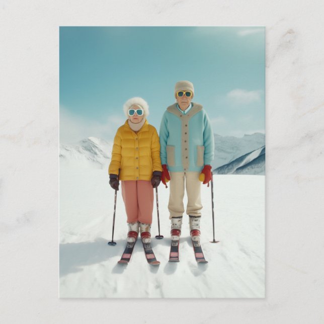 Pensionados auf Ski Postkarte (Vorderseite)