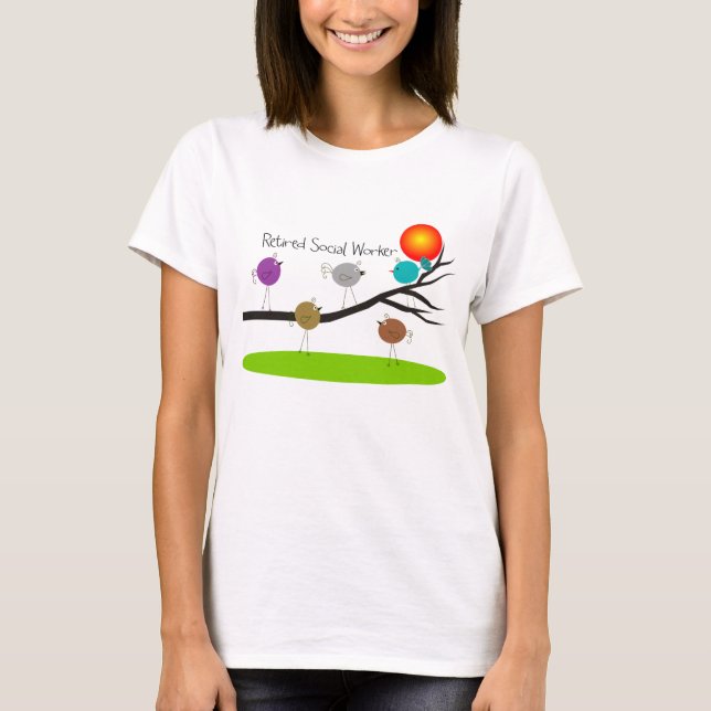 Pensionierte Sozialarbeiter-T - Shirt-Retro Vögel T-Shirt (Vorderseite)