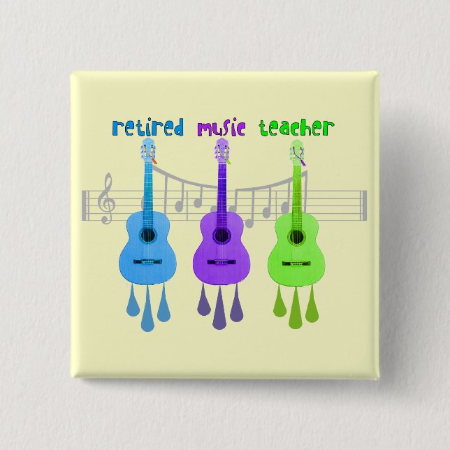 Pensionierter Gitarren-Entwurf des Musik-Lehrer-3 Button (Vorderseite)