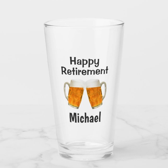 Pensionierung GIft Happy Cheers Beer Individuelle  Glas (Vorderseite)