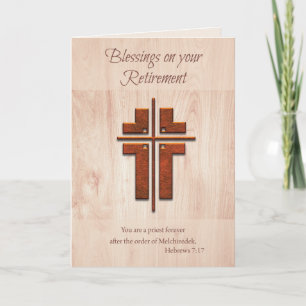 Pensionierungssegen Priester, Kreuz auf Holz Karte