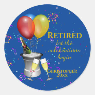 Pensionskampagne Champagne Celebration Blue Runder Aufkleber