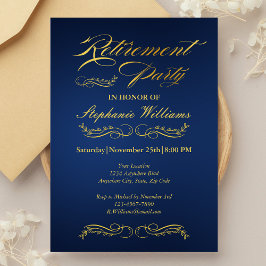 Pensionskasse Elegante Weiblich Blau und Gold Einladung