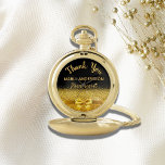 Pensionspharmaker schwarzen Gold bug vielen Dank Taschenuhr<br><div class="desc">Elegant,  klassisch,  glamourös und feminin. Ein Geschenk für eine pensionierte Apothekerin. Ein Imitat mit goldfarbenem Bogen und Band,  ein bisschen Bling und Luxus. Schwarzer Hintergrund. Mit dem Text: Vielen Dank,  Vorlagen für einen Namen und Beruf,  Beruf.</div>