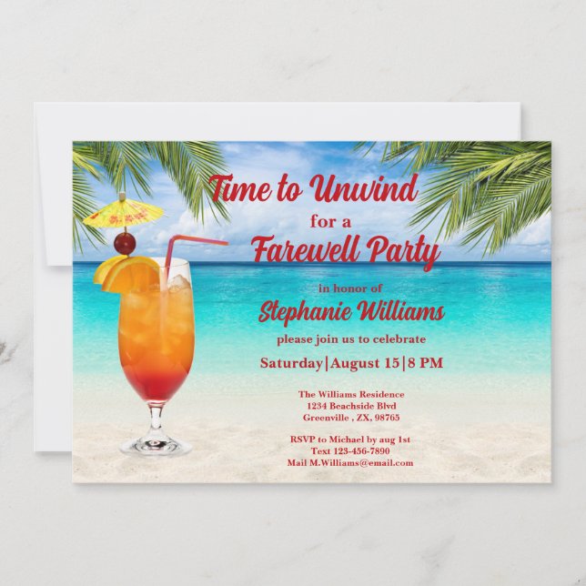 Pensionssommer Farewell Cocktail Beach Party Einladung (Vorderseite)