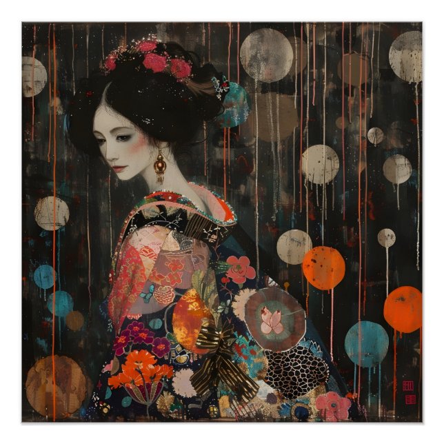 Pensive Frau in Kimono Poster (Vorderseite)