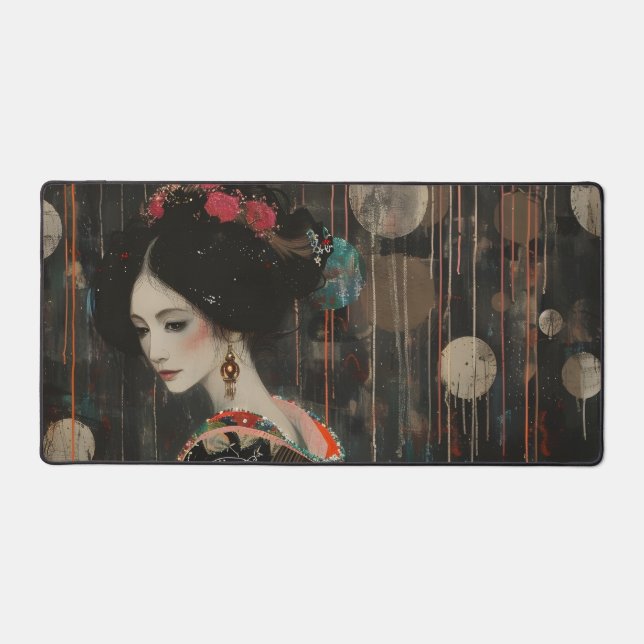 Pensive Frau in Kimono Schreibtischunterlage (Vorderseite)