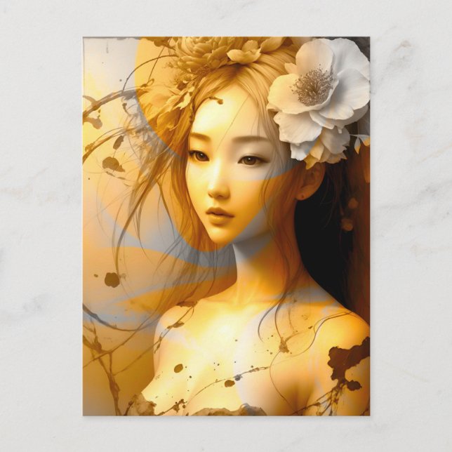 Pensive japanische Mädchen Postkarte (Vorderseite)