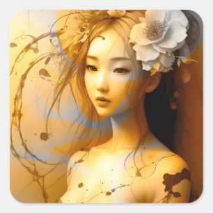 Pensive japanische Mädchen Quadratischer Aufkleber
