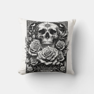 Pentacle Skelett Totenkopf & Rosen Tarot Kunst Kissen