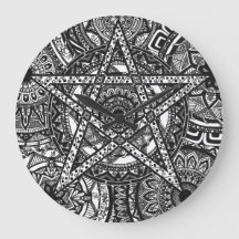 Pentagram Mandala WaClock - Schwarzweiß-Design