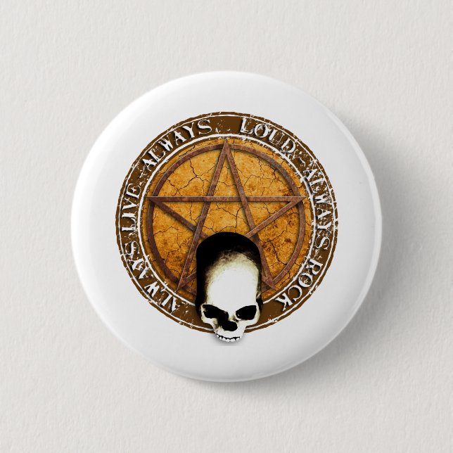 Pentagram Rock and roll skull Button (Vorderseite)