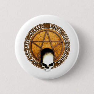 Pentagram Rock and roll skull Button