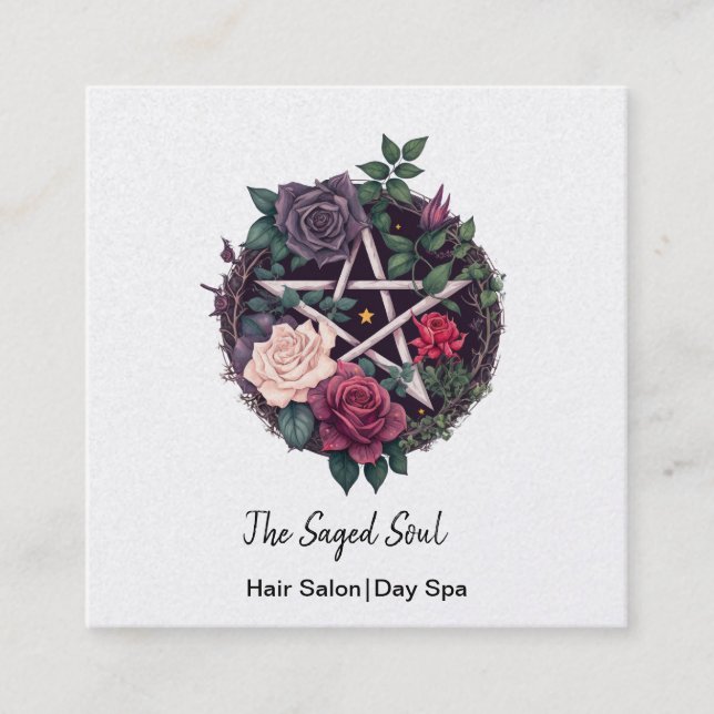 Pentagram und Rose Heidengotik Quadratische Visitenkarte (Vorderseite)