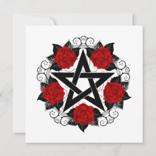 Pentagram with Red Roses Feiertagskarte