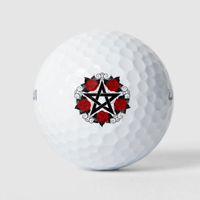 Pentagram with Red Roses Golfball (Vorderseite)