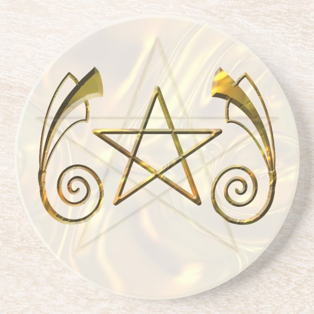 Pentagramm Goldtone Getränkeuntersetzer (Vorne)