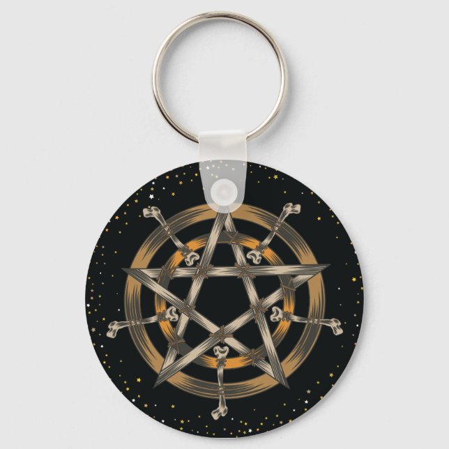 Pentagramm mit Knochen Knopf Schlüsselanhänger (Vorderseite)
