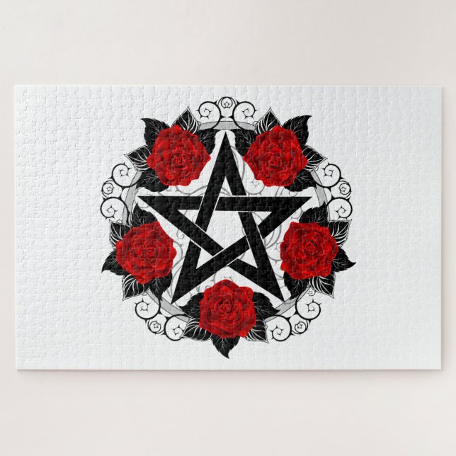 Pentagramm mit Rote Rosen (Horizontal)