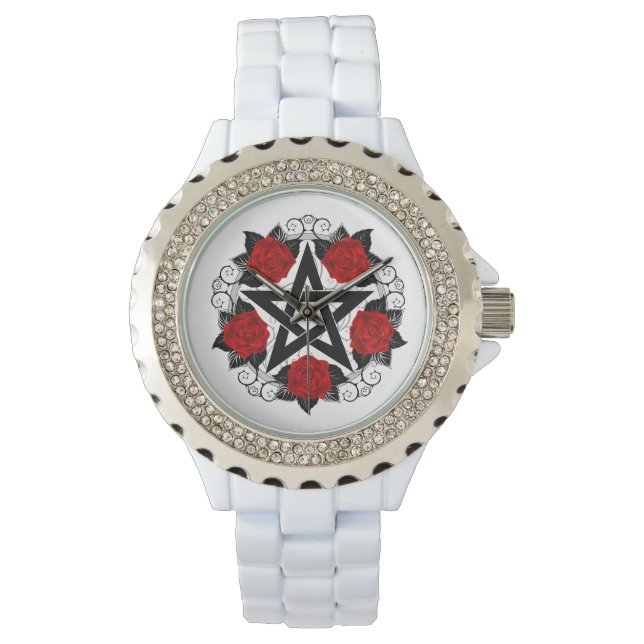 Pentagramm mit Rote Rosen Armbanduhr (Vorderseite)