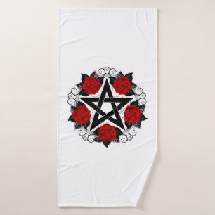 Pentagramm mit Rote Rosen Badehandtuch
