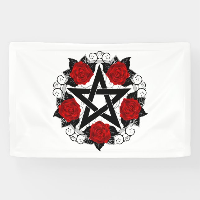 Pentagramm mit Rote Rosen Banner (Horizontal)