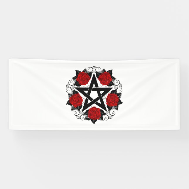Pentagramm mit Rote Rosen Banner (Horizontal)