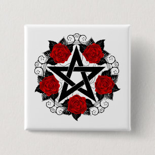 Pentagramm mit Rote Rosen Button