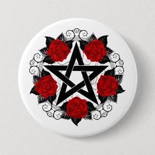 Pentagramm mit Rote Rosen Button