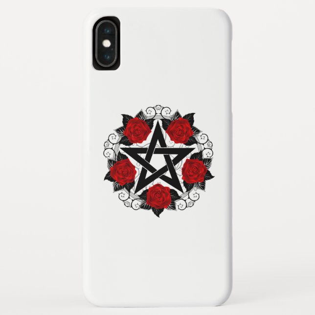 Pentagramm mit Rote Rosen Case-Mate iPhone Hülle (Rückseite)