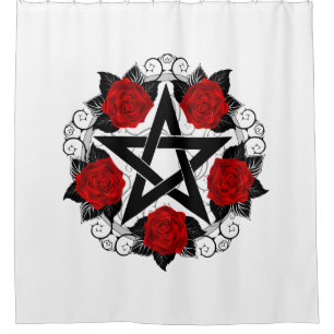 Pentagramm mit Rote Rosen Duschvorhang