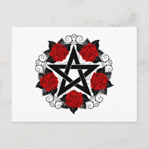 Pentagramm mit Rote Rosen Feiertagspostkarte