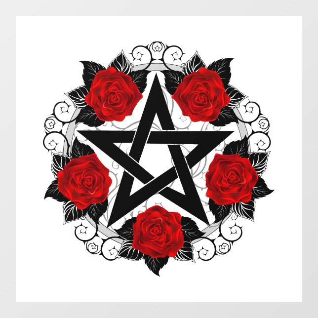 Pentagramm mit Rote Rosen Fensteraufkleber (Blatt)