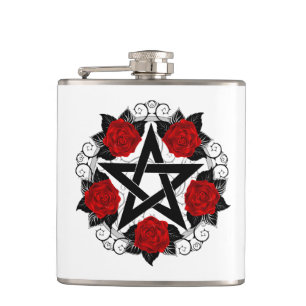 Pentagramm mit Rote Rosen Flachmann