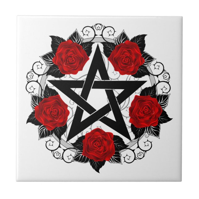 Pentagramm mit Rote Rosen Fliese (Vorderseite)