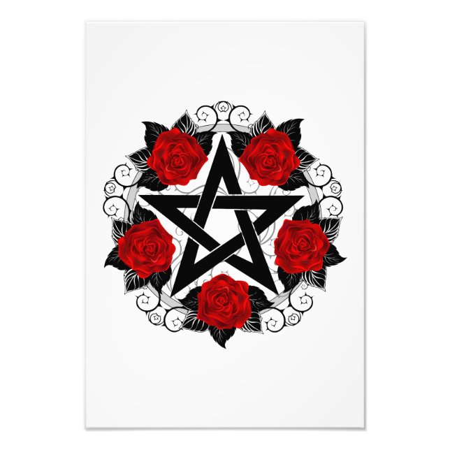Pentagramm mit Rote Rosen Fotodruck (Vorne)