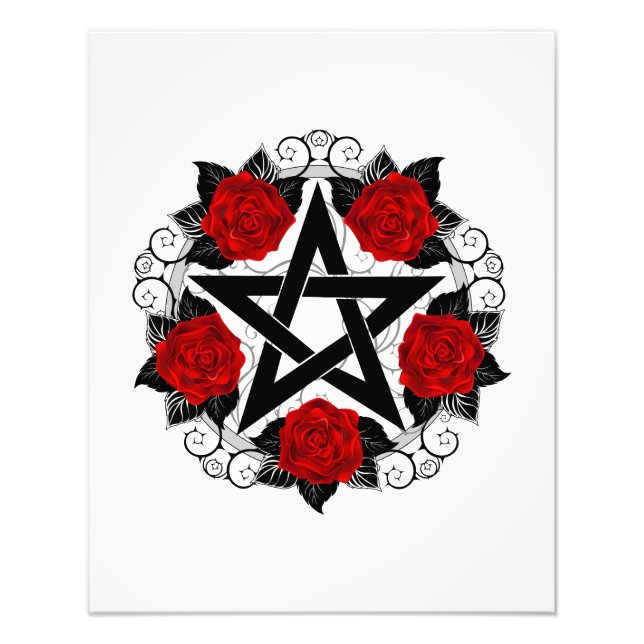 Pentagramm mit Rote Rosen Fotodruck (Vorne)