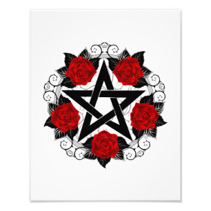 Pentagramm mit Rote Rosen Fotodruck