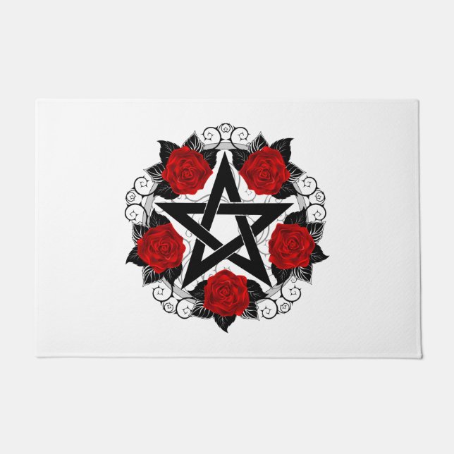 Pentagramm mit Rote Rosen Fußmatte (Vorderseite)