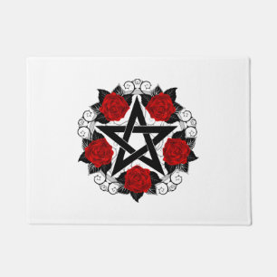 Pentagramm mit Rote Rosen Fußmatte